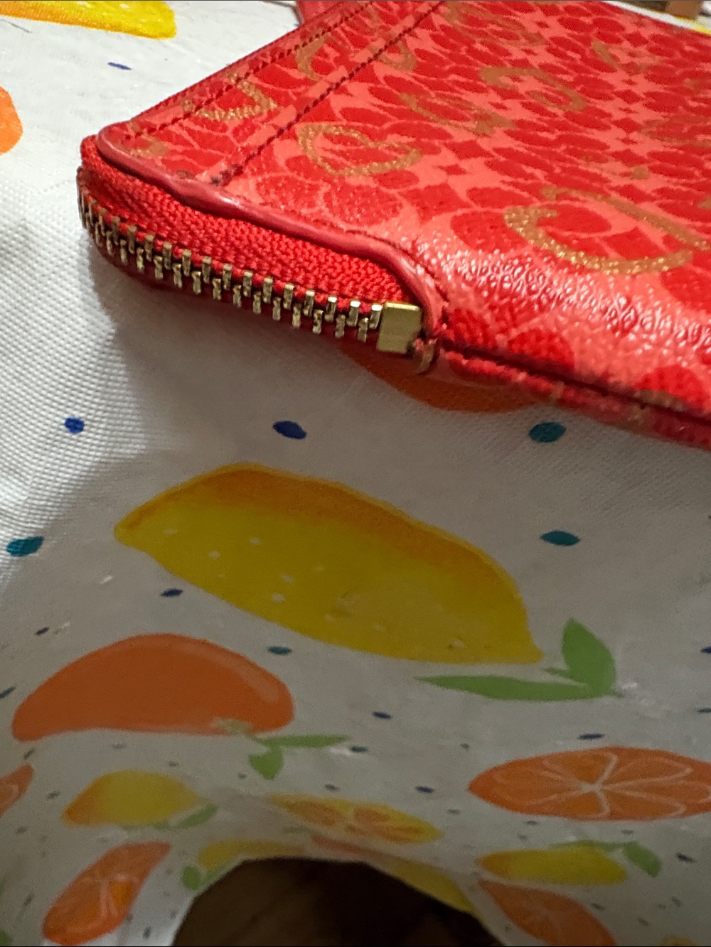 Coach Red Wristlet with Gold Heart Print - Picture 11 of 16